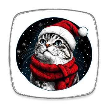 Katzen Weihnachten / Weihnachtsmann Katze - Viereckiger Kühlschrankmagnet - Weiß - Vorne