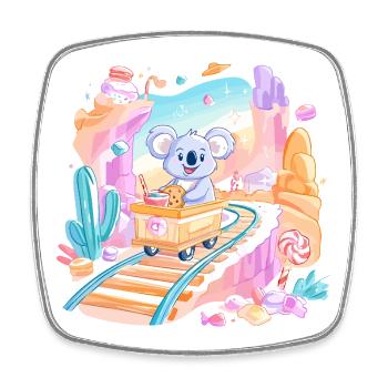 Koala on candy train - Square fridge magnet - white - Front