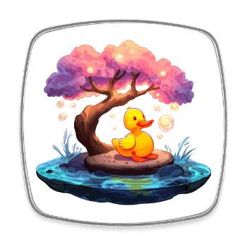 Duck on rosy tree island - Square fridge magnet - white - Front