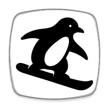 Minimalist Penguin Snowboard Winter Getaway - Square fridge magnet - white - Front