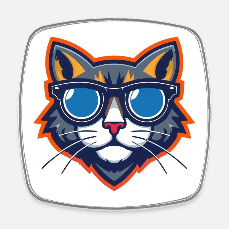 Cat with Sunglasses Mascot - Square fridge magnet - white