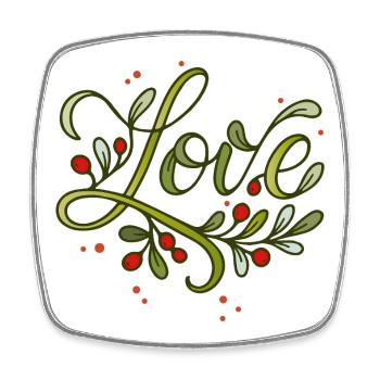 Love lettering with red berry branches - Square fridge magnet - white - Front