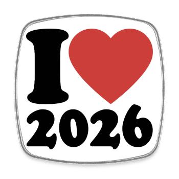 Happy New Year | I Love 2026 - Square fridge magnet - white - Front