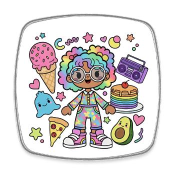Cool gamer girl in festive pastel colors - Square fridge magnet - white - Front