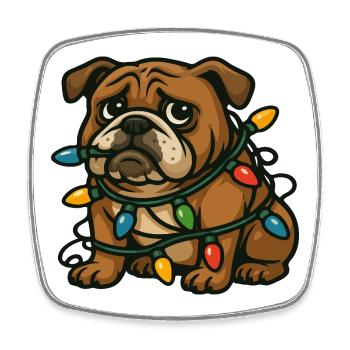 Bulldogge verwickelt in Weihnachtslichtern süße Karikatur - Viereckiger Kühlschrankmagnet - Weiß - Vorne