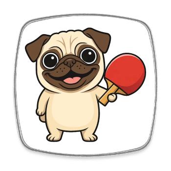 Carlin mignon jouant au tennis de table chien de dessin animé - Magnet carré - blanc - Devant