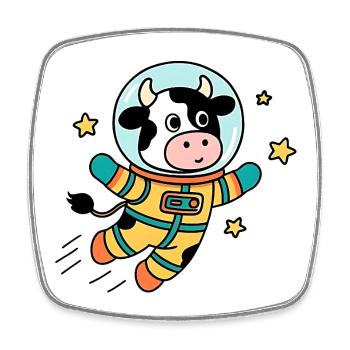 Kuh-Astronaut im All - Viereckiger Kühlschrankmagnet - Weiß - Vorne