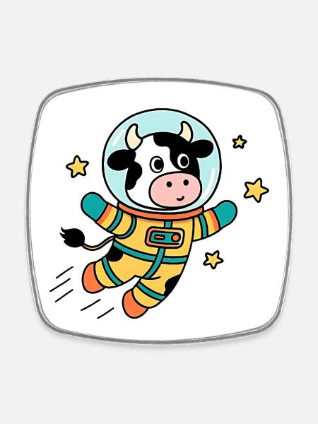 Vache Astronaute dans l'espace - Magnet carré - blanc