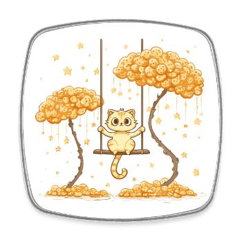 Cat acrobatics in the star forest - Square fridge magnet - white - Front