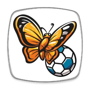 Schmetterling trifft Fußball - Viereckiger Kühlschrankmagnet - Weiß - Vorne