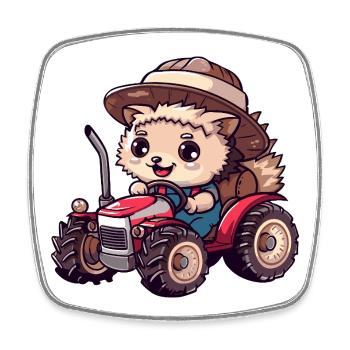 Hedgehog Tractor Farmer - Square fridge magnet - white - Front