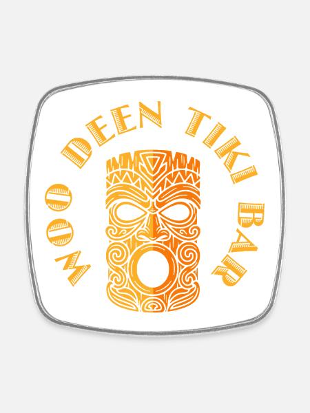 Tiki Bear - Mask, Retro Design Tiki Bar Shirt - Square fridge magnet - white