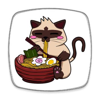 Chat siamois mangeant des nouilles ramen japonaises Kawaii - Magnet carré - blanc - Devant