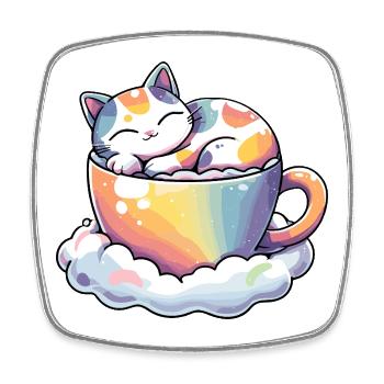 Cats in Rainbow Teacup - Square fridge magnet - white - Front