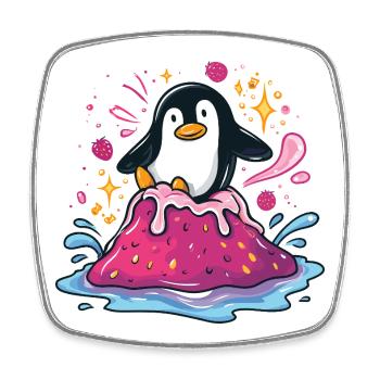 Penguin on pink jam wave - Square fridge magnet - white - Front