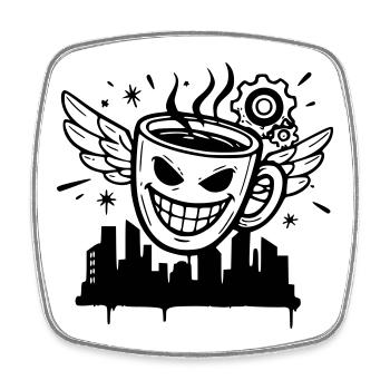 Crazy Coffee Cup Wings Vector - Square fridge magnet - white - Front