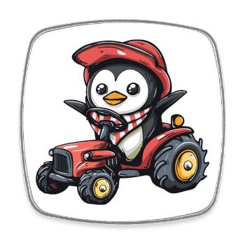 Penguin Tractor Farmer - Square fridge magnet - white - Front