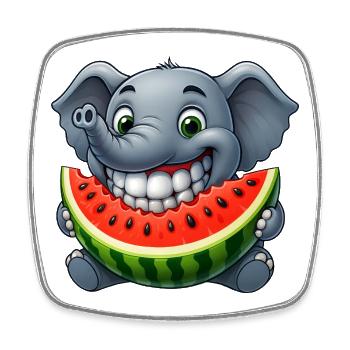 Éléphant joyeux avec un sourire d’été au melon - Magnet carré - blanc - Devant