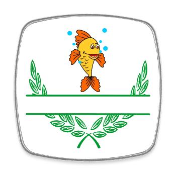 Fish Laurel Wreath with Namespace - Square fridge magnet - white - Front
