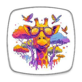Farbenfrohe Giraffe mit Sonnenbrille - Viereckiger Kühlschrankmagnet - Weiß - Vorne