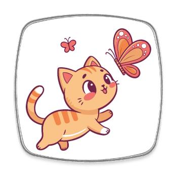 Chaton et Papillon en Joie - Magnet carré - blanc - Devant