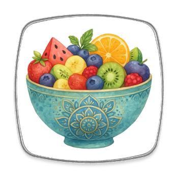 Watercolor Fruit in Mandala Fruit Bowl Healthy Fruits - Square fridge magnet - white - Front