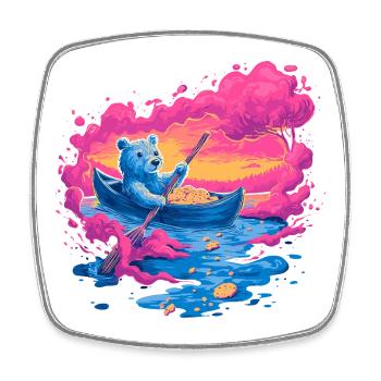 Neonbär im pinken Sonnenuntergangskanu - Viereckiger Kühlschrankmagnet - Weiß - Vorne