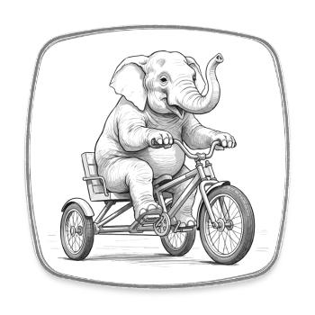 Elefant auf einem Dreirad - Viereckiger Kühlschrankmagnet - Weiß - Vorne