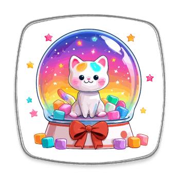 Rainbow Cats Snowglobe - Square fridge magnet - white - Front