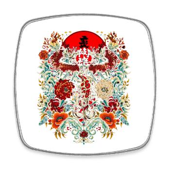 Dragon and flowers around solar - Square fridge magnet - white - Front