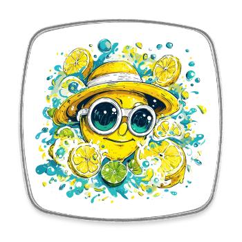 Citrus Smile with Hat and Glasses - Square fridge magnet - white - Front