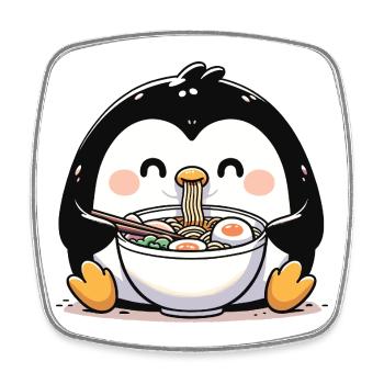 Penguin with noodles ramen kawaii penguin - Square fridge magnet - white - Front