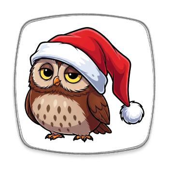 Cute Cartoon Owl Grumpy Christmas Hat Tawny Owl - Square fridge magnet - white - Front