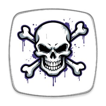 Dark skull with bone - Square fridge magnet - white - Front