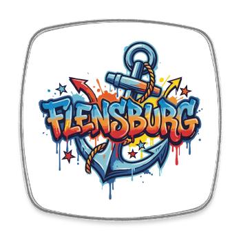 Flensburg Graffiti mit Anker - Viereckiger Kühlschrankmagnet - Weiß - Vorne