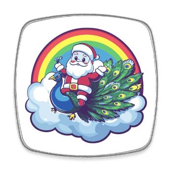 Noël du Père Noël oiseau paon - Magnet carré - blanc - Devant
