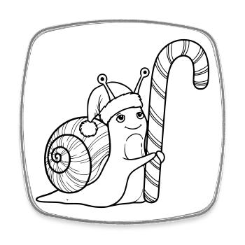 Sweet Christmas Snail with Candy Cane - Square fridge magnet - white - Front