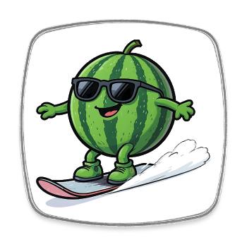 Snowboard pastèque avec des lunettes de soleil - Magnet carré - blanc - Devant