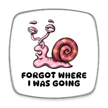 Pink snail forgot where I was Going  - Square fridge magnet - white - Front