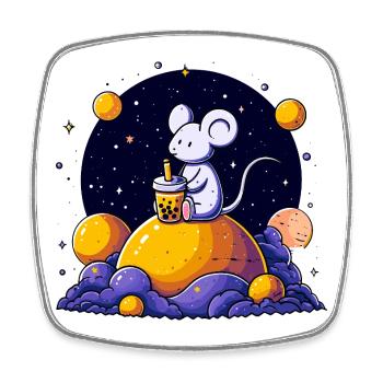 Space Mouse with Bubble Tea - Square fridge magnet - white - Front