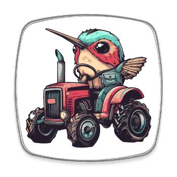 Hummingbird Bird Tractor Farmer - Magnet carré - blanc - Devant