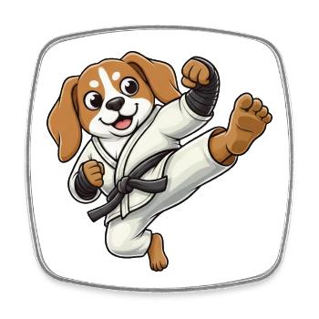 Ceinture d’autodéfense Beagle Dog Karate - Magnet carré - blanc - Devant