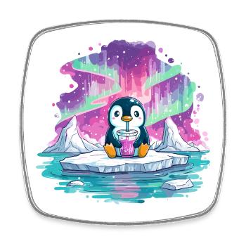 Pinguin auf Eis mit pinkem Drink - Square fridge magnet - white - Front