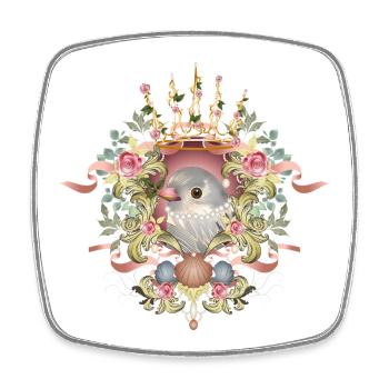 Delicate bird in floral ornamental frame in pastel - Square fridge magnet - white - Front