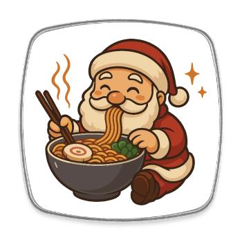 Santa Claus with noodles ramen kawaii - Square fridge magnet - white - Front