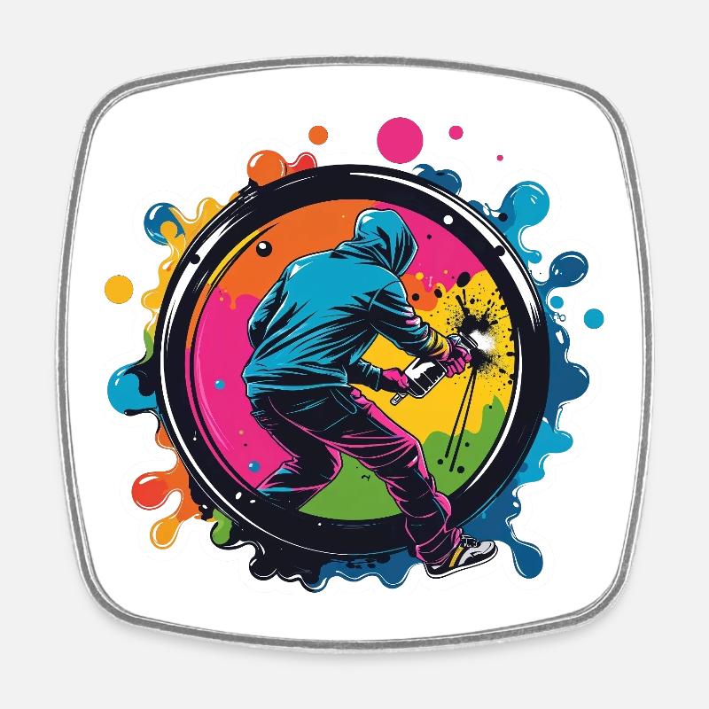 Graffiti in a colorful circle - Square fridge magnet - white