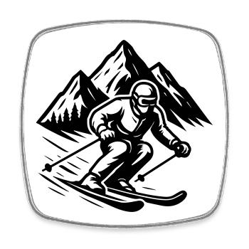 Ski Fahren Silhouette Berge - Viereckiger Kühlschrankmagnet - Weiß - Vorne