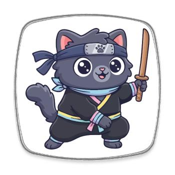 Ninja cat in samurai outfit - Square fridge magnet - white - Front