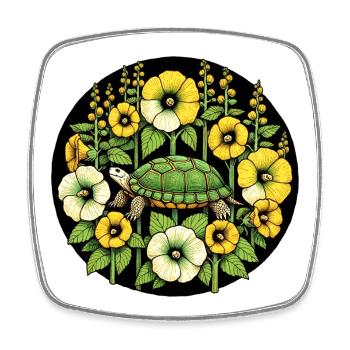 Tortue parmi les Fleurs Dorées - Magnet carré - blanc - Devant