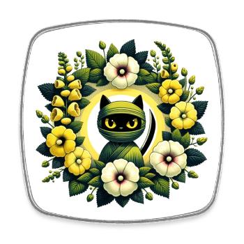 Halo floral de chat enveloppé - Magnet carré - blanc - Devant